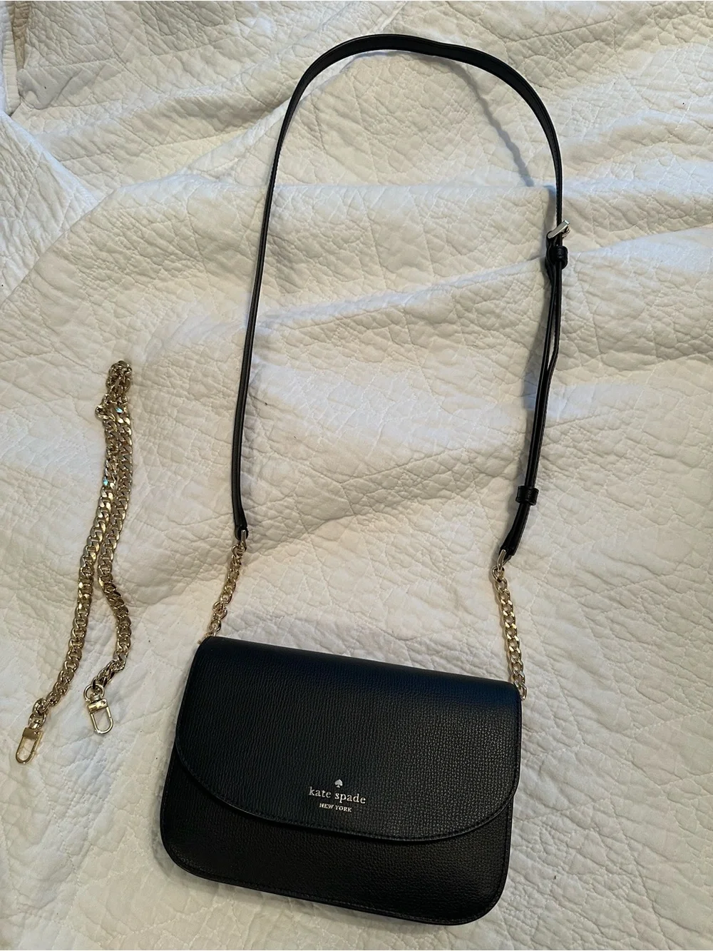 kate spade black leather shoulder bag with gold chain